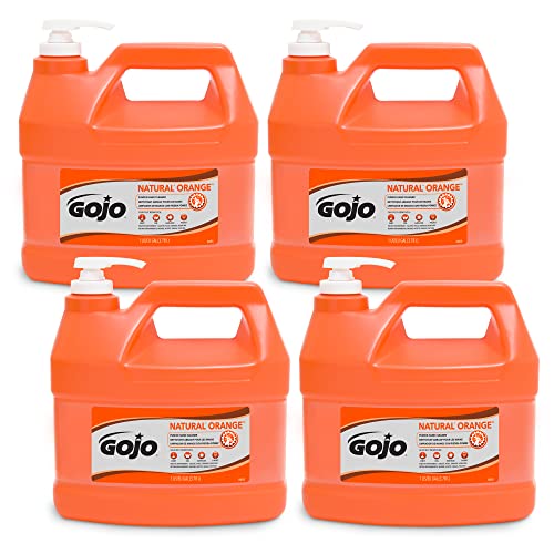 GOJO Natural Orange Pumice Hand Cleaner 32 Fl Oz Pack of 4 with Pump – Quick Acting Lotion