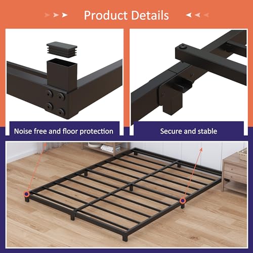 Queen Size Low Profile Bed Frame - 4 Inch Platform Metal Bed