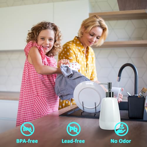 White Hand Soap Dispenser Ceramics Bottles with Elegant Pump Top Bathroom Empty Shampoo Bottles 10oz/300ml