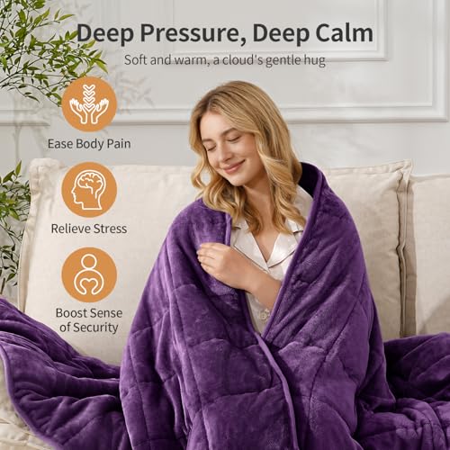 Uttermara Queen Size Weighted Blanket 15lbs Purple 60x80 Inches for Relaxation