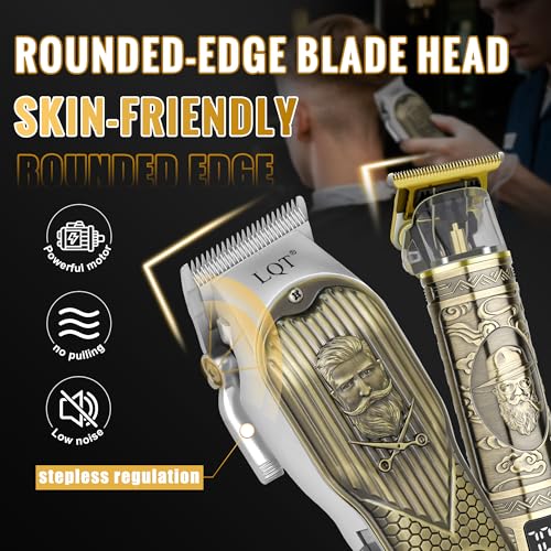 Cordless Hair Clippers Set for Men, Professional Hair and Beard Trimmer Kit with LED Display, Foil Shaver, Powerful Motor, Multiple Combs, Bronze, Grooming Gift for Him, Home and Salon,Barber Kit