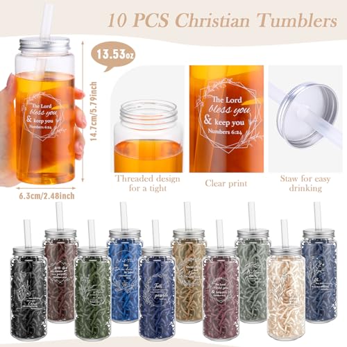 Afarnook 50 Pcs Christian Gift for Women Bible Verse Church Gift Bulk Include 13oz Inspirational Quotes Cup with Lid Religious Makeup Bag Mini Compact Mirror Keychain Bag Inspirational Christmas Gifts