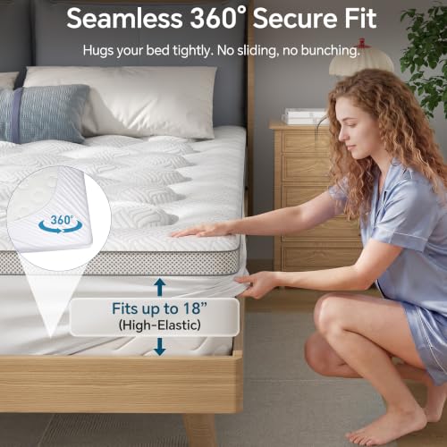 White Queen Mattress Topper 3 Inch Thick Viscoelastic Bamboo Bed Pad