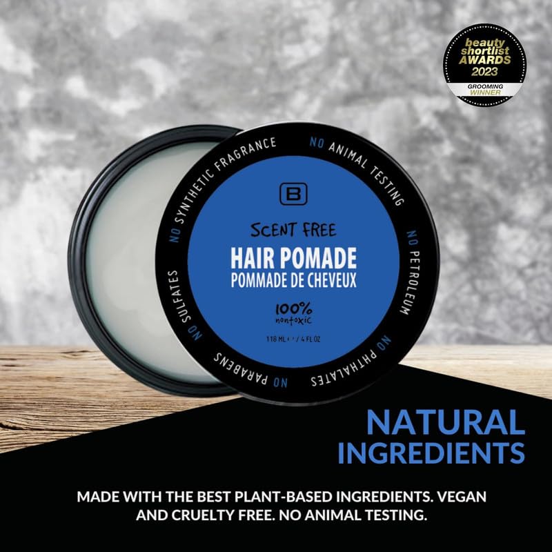 Vegan Medium Hold Water-Based Hair Pomade – All Natural, Flake-Free, All Day Style