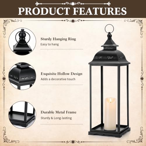 Kittmip 3 Pack Large Black Outdoor Lanterns with Flameless LED Candles - Farmhouse Decor for Porch Patio Fireplace