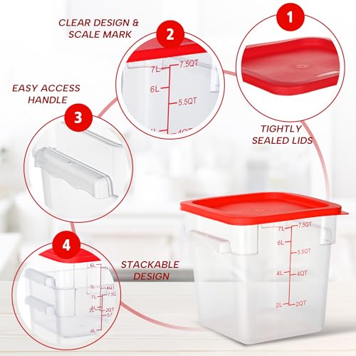 8QT Square Food Storage Containers with Lids - 4 Pack, Clear, Dishwasher & Freezer Safe
