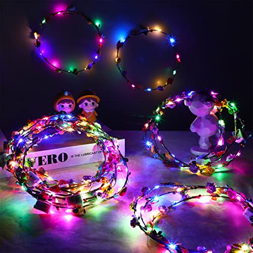 LED Flower Crowns Headbands - 50pcs Glow in The Dark Rose Hairbands for Women