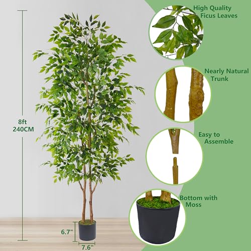 Artificial Ficus Tree 8ft Floor Plant with Woven Basket - Full & Stable