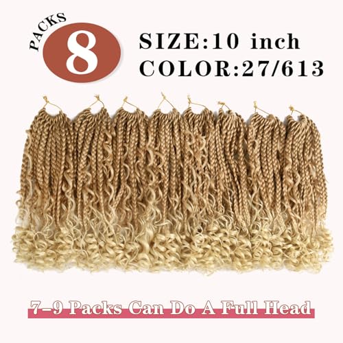 10 Inch Goddess Box Braids Crochet Hair for Black Women - Curl Ends, 8 Packs Pre-Looped Synthetic Extensions - Variation of THIS listing: 27/613#