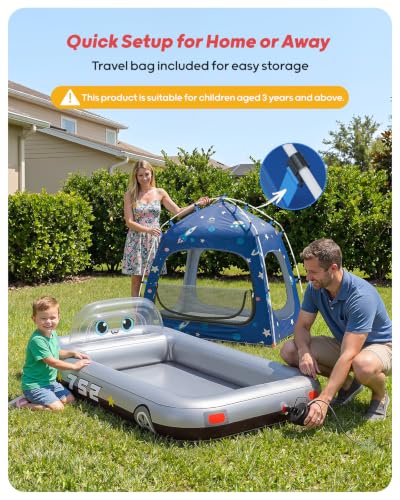 Silver Spaceship Inflatable Toddler Travel Bed with Tent & Fast Pump