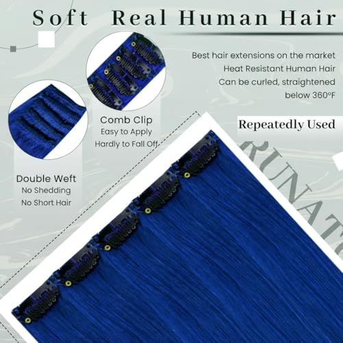 RUNATURE 14 Inch Colorful Clip-In Hair Extensions - 5 Pcs 30g Human Hair