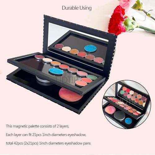 Double Layer Magnetic Eyeshadow Palette with Mirror and Silver Star Cover – Fits Standard & Deep Pans, 42 Slots