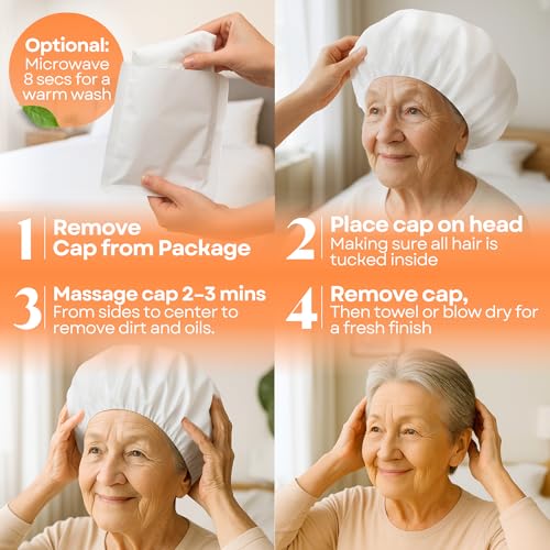 Shampoo Caps No Rinse, Gifts for Bedridden Women, Shower Caps for Women Disposable, No Rinse Shampoo Cap, Best Gifts for Bedridden Elderly (Pack of 12)