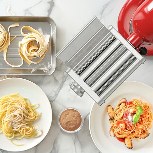 COFUN 3-in-1 Pasta Maker Attachment for KitchenAid Mixer, Metallic Silver