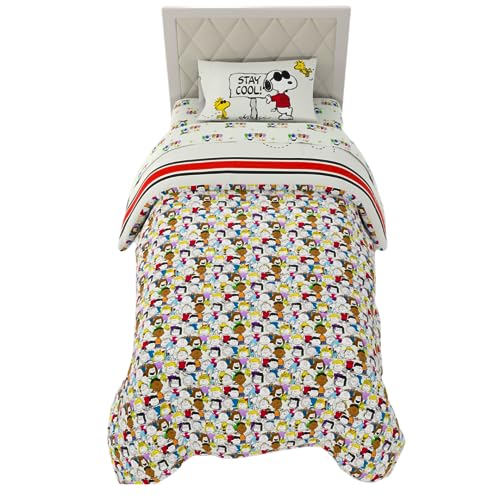 Peanuts Snoopy Reversible Comforter & Sheet Set - Twin Size, Red Variation