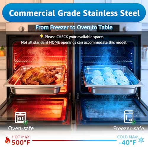 Full Size Hotel Pan with Lid - 4 Inch Deep Commercial Food Storage (4 Pack) + 4 Tongs