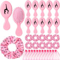 Pink Gymnastics Hair Ties & Hairbrush Set for Girls and Women - 36 Pack
