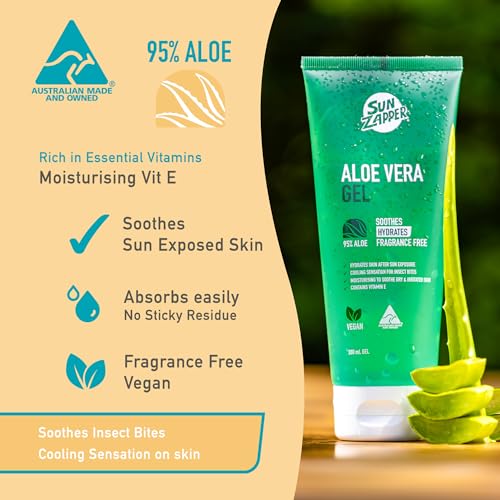 Sun Zapper After Sun Aloe Vera Gel 200mL (6.7 oz) ? Cooling Sunburn Gel with Vitamin E and Panthenol, Fragrance Free, Moisturizing After Sun Care for Face and Body, Instant Soothing, Australian Made