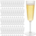 Clear Plastic Ribbed Champagne Flutes Set of 100, 6.4 oz Disposable Drinkware for Parties