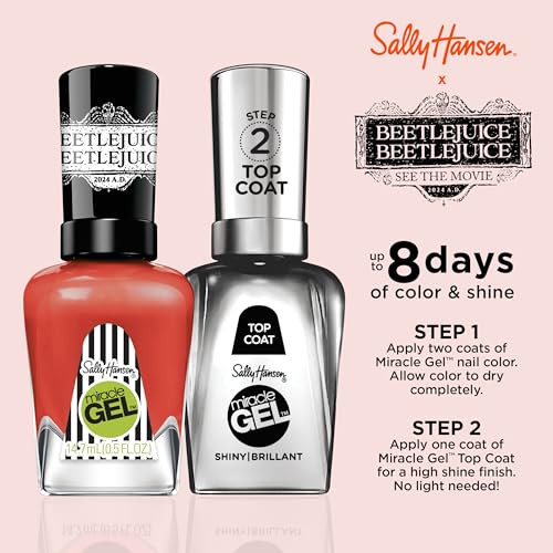 Sally Hansen Miracle Gel Beetlejuice Salon Quality Nail Polish | Gel-Like Formula, Two-Step System, No UV Light Needed, Long Lasting | Opaque, Glossy | 927 Strange And Unusual | Cherry Red Nail Color