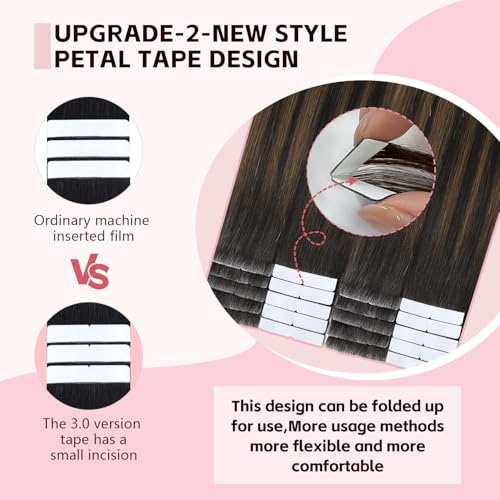 Invisible Tape in Hair Extensions - Real Human Hair, 16 Inch, Natural Black to Caramel Blonde, 3rd-Gen Sweetmet