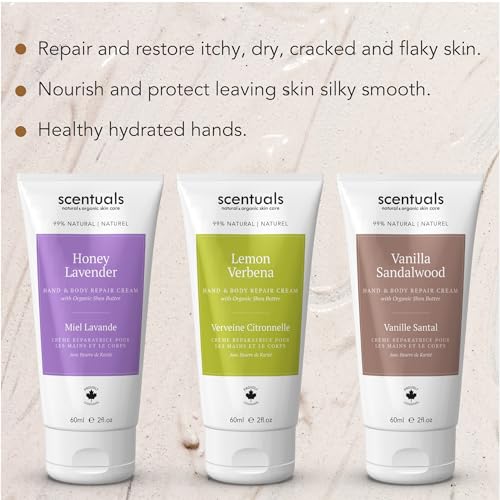 Scentuals Hand Cream Set of 3 with Shea, Cocoa, Argan & Almond Oils - Lemon, Lavender, Vanilla, 60ml