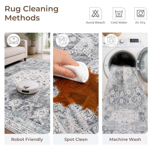 Grey 3' x 25' Washable Hallway Runner Rug - Non Slip, Stain Resistant, Extra Long Indoor Carpet