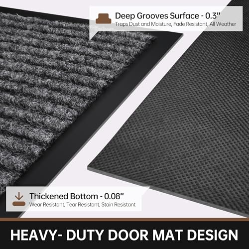 3' x 6' Heavy Duty Indoor Outdoor Front Door Mat - Gray Stripe