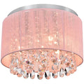 Pink Drum Flush Mount Chandelier - 3 Light Crystal Ceiling Fixture for Bedroom - 11 inch Variation