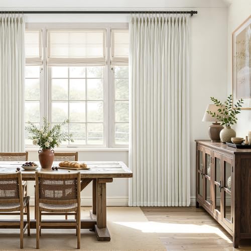40W x 112L Linen Pleated Curtains Set - 2 Panels, Light Filtering, Semi Sheer, Tan, Includes Hooks & Rings - Variation of THIS listing