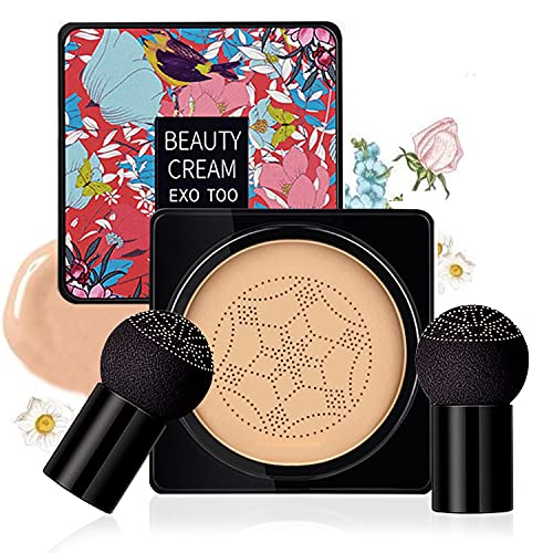Mushroom Head Air Cushion CC Cream Foundation, Moisturizing BB Cream, Long Lasting Matte Concealer with Mushroom Head Sponges