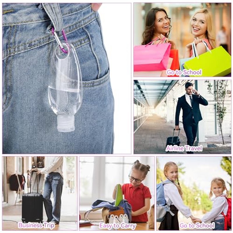 100 Pcs Traveling Bottles with Keychain 2oz Clear Keychain Bottle Plastic Empty Refillable Liquid Packing Container Squeeze Plastic with Lid for Liquid Cream (Oval)
