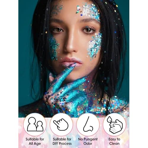 9Colors Face Body Glitter Gel, TOROKOM Sparkling Holographic Face Glitter Gel Mermaid Cosmetic Glitters Flakes Gel Long Lasting Chunky Glitter for Valentine's Day Party Rave Eye Lip Hair Nail Body