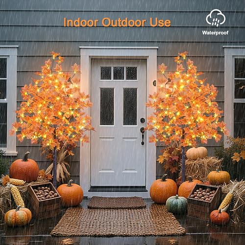 LIGHTSHARE 6ft 2-Pack Lighted Maple Trees with 240 Warm White LEDs Indoor Outdoor Fall Decor