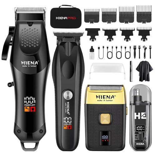 HIENA PRO Professional Hair Clipper Set for Men, Cordless Barber Clippers Set and Trimmer Kit, Foil Shaver & Men's Facial Grooming Tool, USB Rechargeable Electric Beard Trimmer & Nose Hair Trimmer Kit