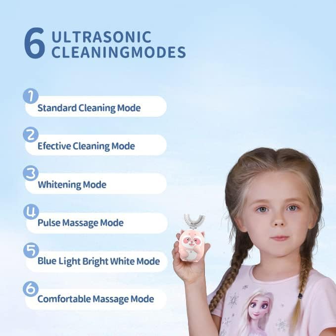 Kids U Shaped Sonic Electric Toothbrush Pink - Timer & 6 Modes, Light Pink Variation