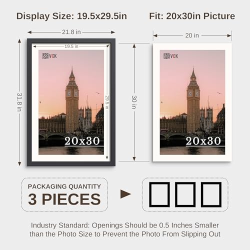 Black 20x30 Poster Frames Set of 3 - Solid Wood Wall Decor