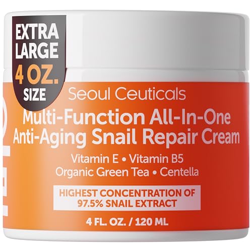 SeoulCeuticals 97.5% Snail Mucin Face Moisturizer Cream 4oz - Cruelty-Free, Organic, Hydrating Skin Care