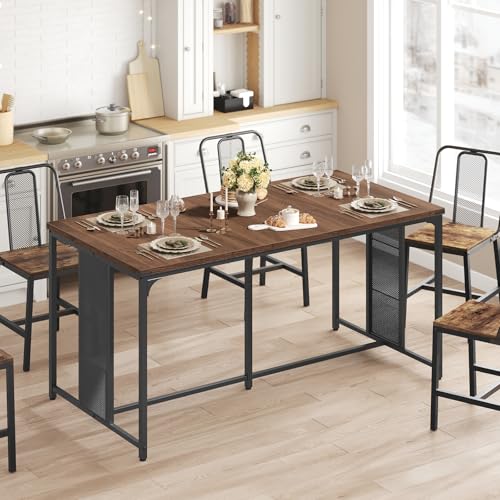 Large Modern Dining Table for 6-8 People - Walnut Top with Metal Legs