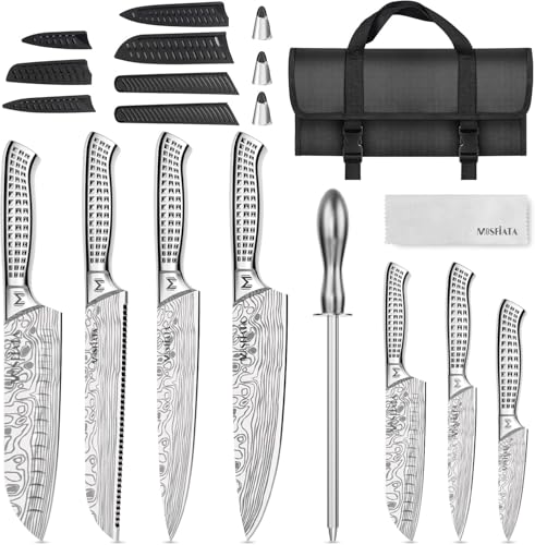 MOSFiATA 12-Piece Kitchen Knife Set with Sharpener & Oxford Cloth Roll Bag - Japanese Steel