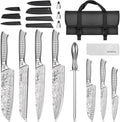 MOSFiATA 12-Piece Kitchen Knife Set with Sharpener & Oxford Cloth Roll Bag - Japanese Steel