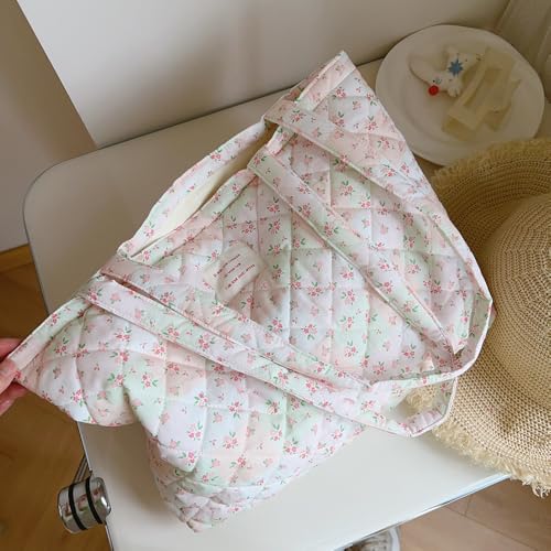 Floral Quilted Cotton Shoulder Bag Set 3-in-1 Handbag with Matching Mini Pouch Cosmetic Bag Large Capacity Tote A053