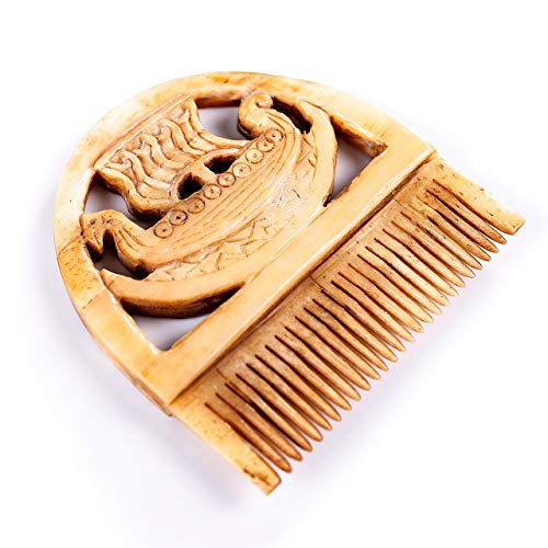 Viking Ox Bone Comb with Drakkar Longship Design - Pocket Beard & Hair Comb