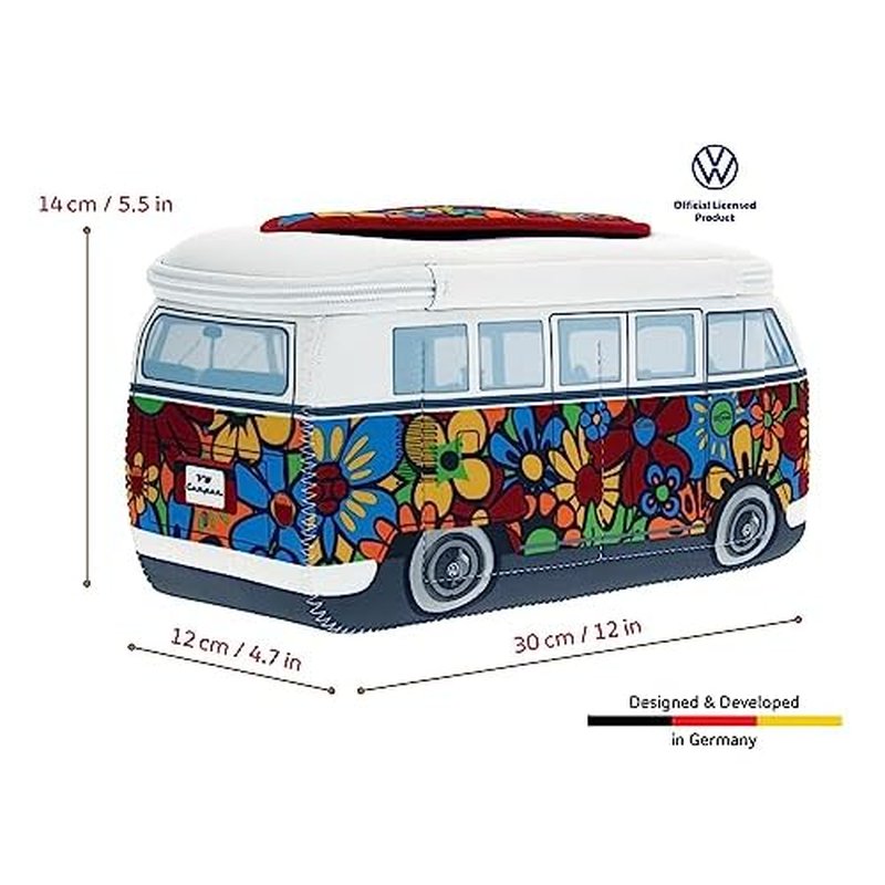 BRISA VW Collection - Volkswagen Neoprene Universal Makeup Cosmetic Travel Pharmacy Bag Pouch T1 Campervan Bus (Flower/Multi/Large)