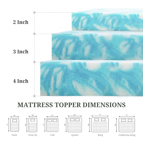 Blue King Mattress Topper 4 Inch Gel Memory Foam Ventilated Bed Pad