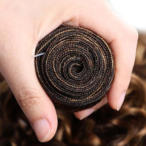 ZCMYVINND P4/30 Dark Brown Highlight Curly Wave Hair Bundles 8-12 Inch Brazilian Virgin Remy Extensions