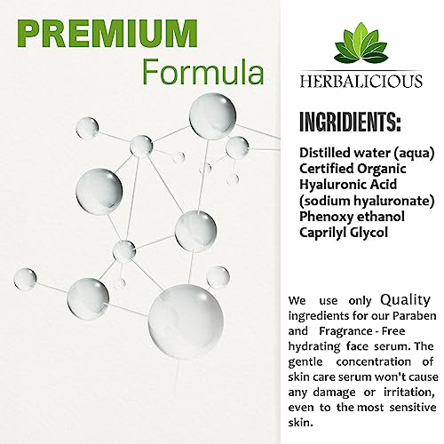 Herbalicious Hyaluronic Acid Serum for Face - Hydrating Anti-Aging Moisturizer, 2oz