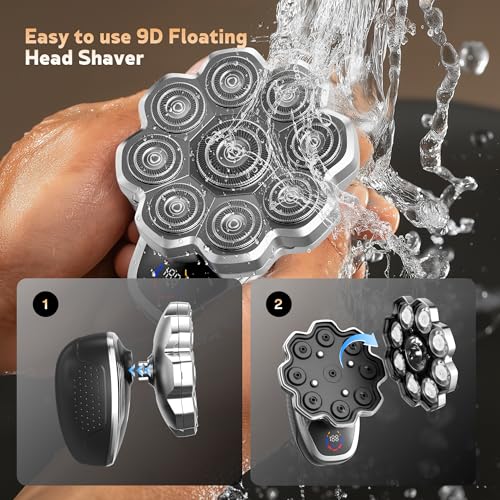 Electric Razor for Men,Head Shavers for Bald Men,Electric Shavers for Men with Wet & Dry Bald Head Shaver 9D Floating, 5-in-1 Body Shavers Comes with Magnetic Detachable Blades
