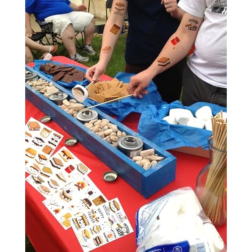 180 Pieces Smores Temporary Tattoos Stickers,16 Sheets Marshmallow Themed Tattoos Stickers Party Decoration Supplies for Adults