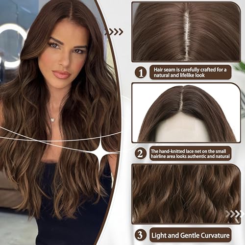 Cosplay Long Brown Wig 28 Inch Middle Part Synthetic Hair - Brown / 28 Inch